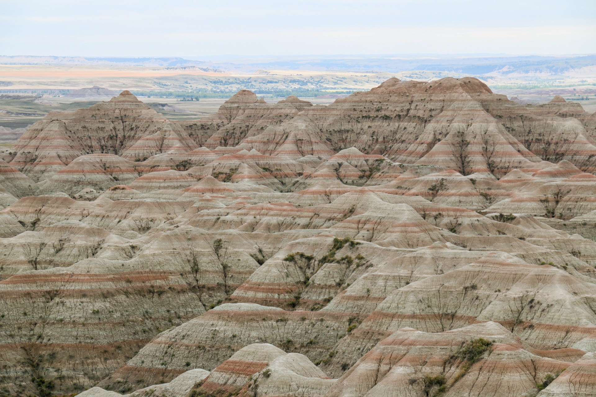 Eroded rock formations at Badlands National Park