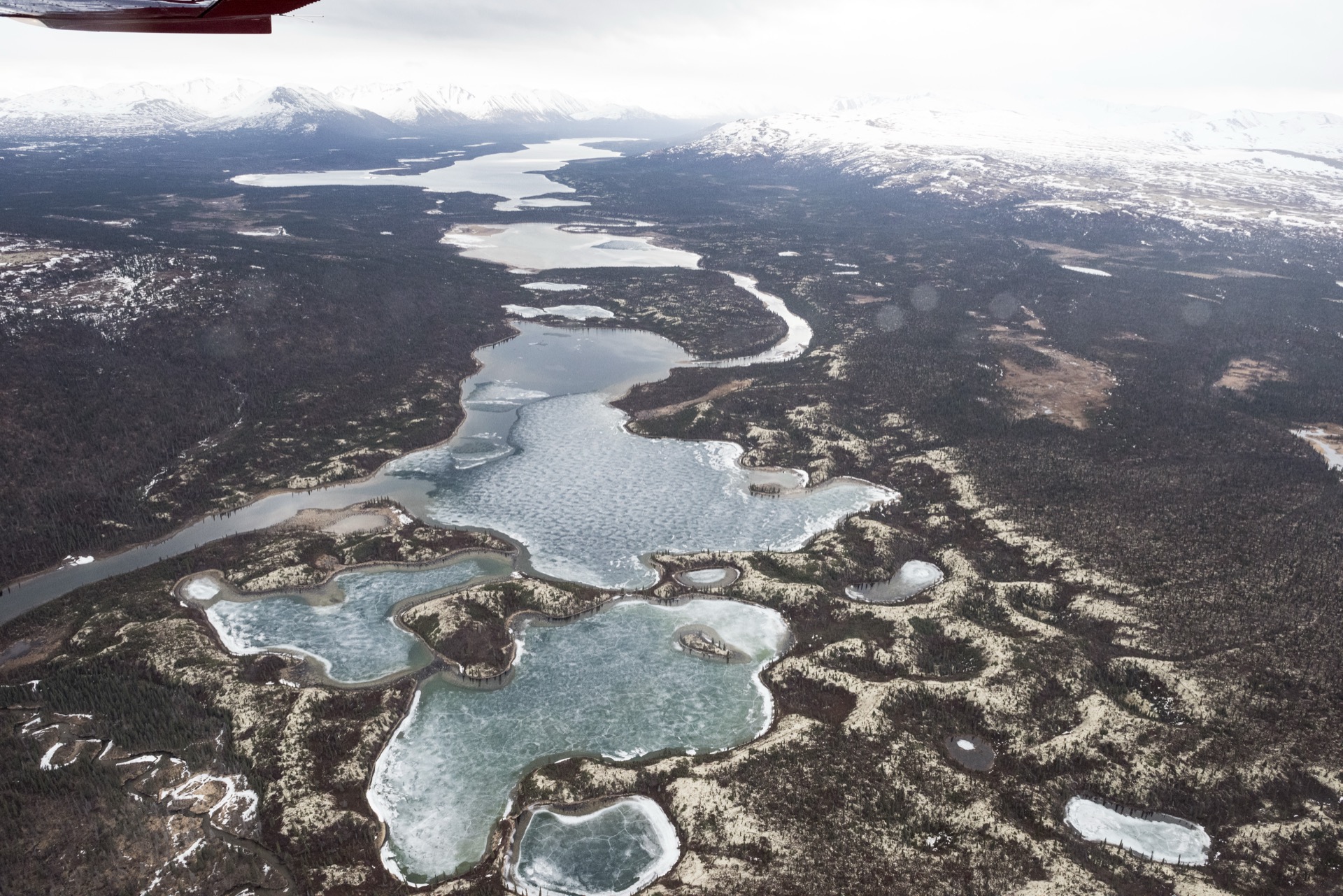 Frozen lakes and mountains in Lake Clark National Park