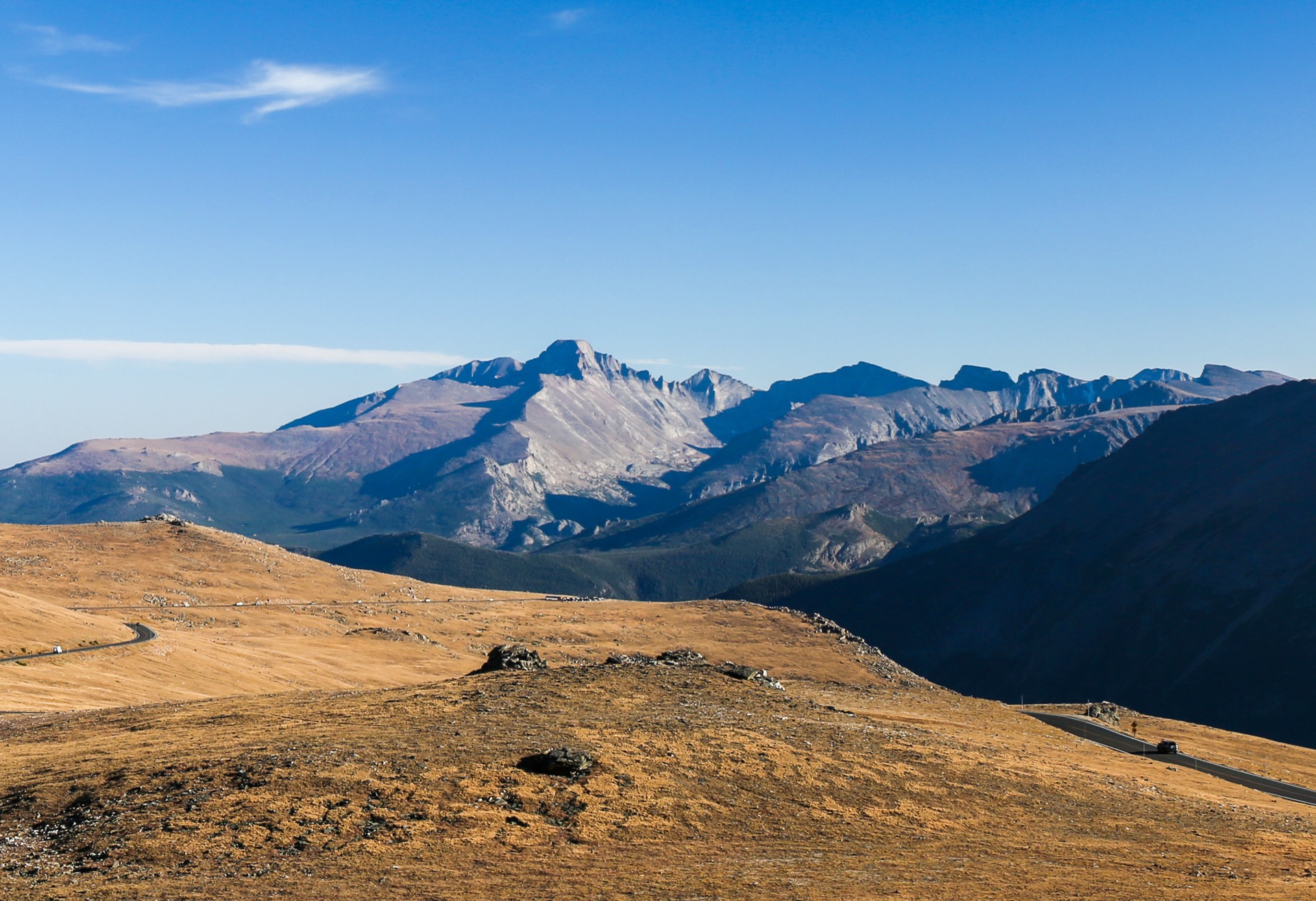 Trail Ridge Road with Longs Peak in the distance, Rocky Mountain National Park