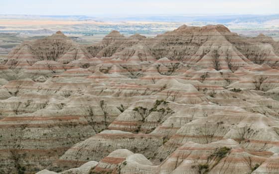 Eroded rock formations at Badlands National Park