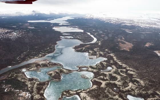 Frozen lakes and mountains in Lake Clark National Park