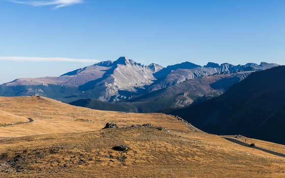 Trail Ridge Road with Longs Peak in the distance, Rocky Mountain National Park