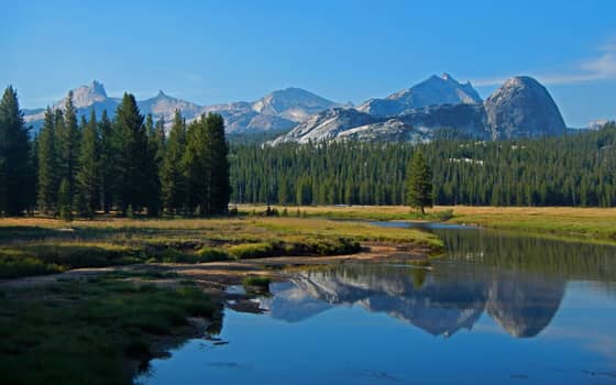 Glen Aulin meadow and river under a summer blue sky, Yosemite National Park