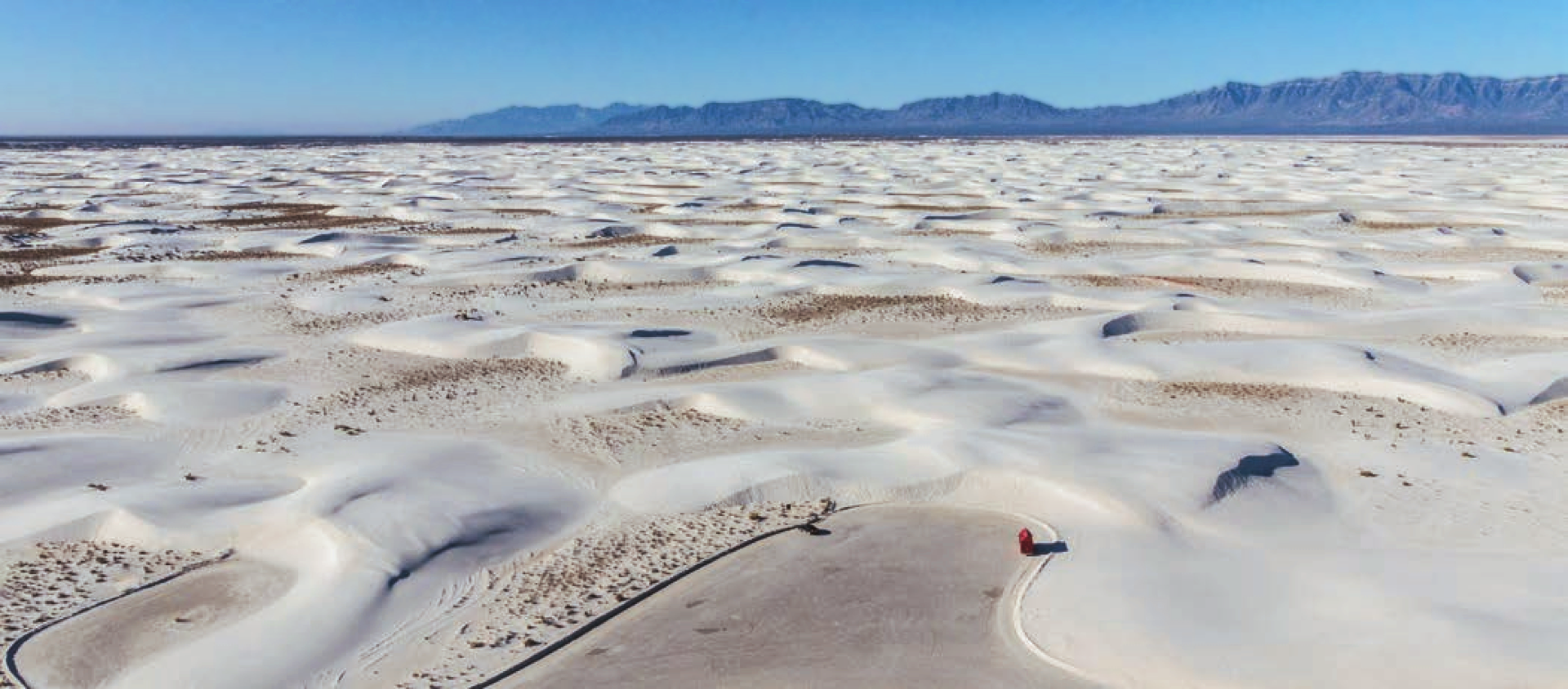 Aerial view of the gypsum dunefield at White Sands National Park