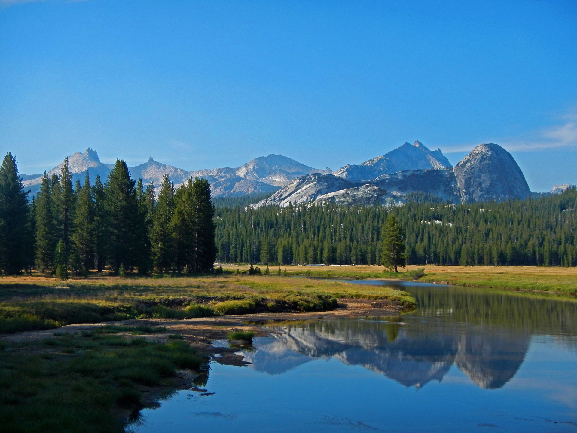 Glen Aulin meadow and river under a summer blue sky, Yosemite National Park